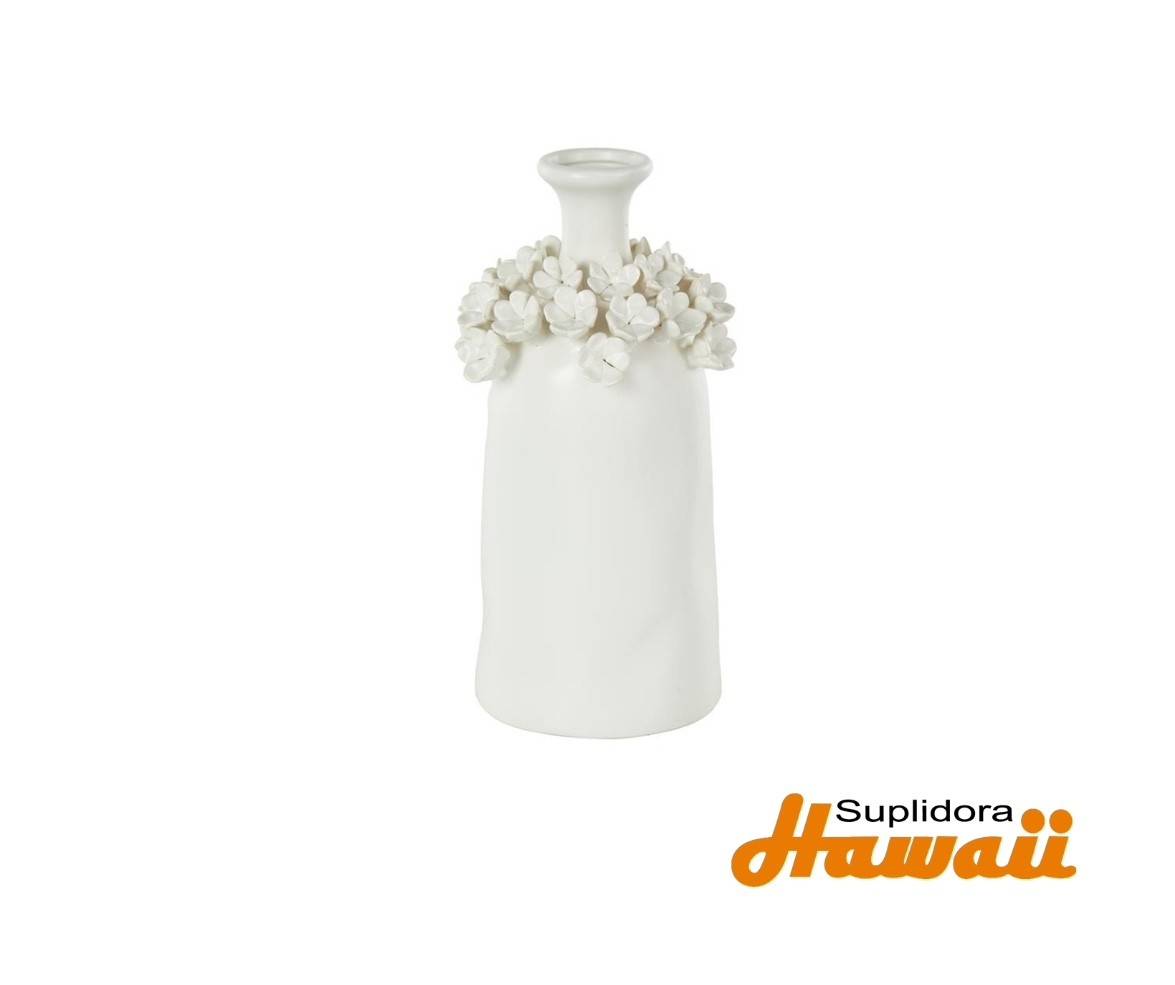 JARRON CON DISEnO FLORAL a16092 EN CERAMICA BLANCA 6W 12H