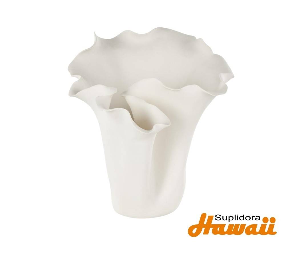 JARRON ABSTRACTA ONDULADO 14797 EN CERAMICA BLANCA 10W 10H