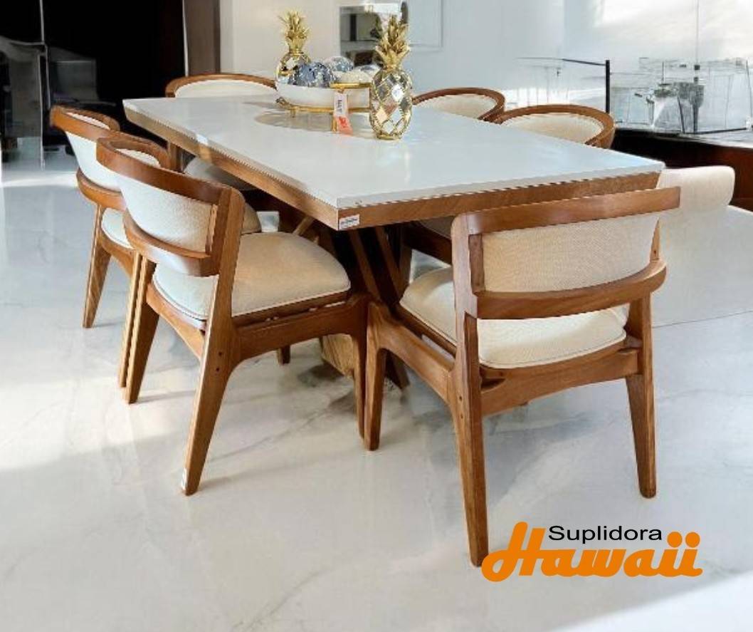 COMEDOR KAROLINA NATURAL CBLANCO 6S TMADERA TAPIZCREMA  RA