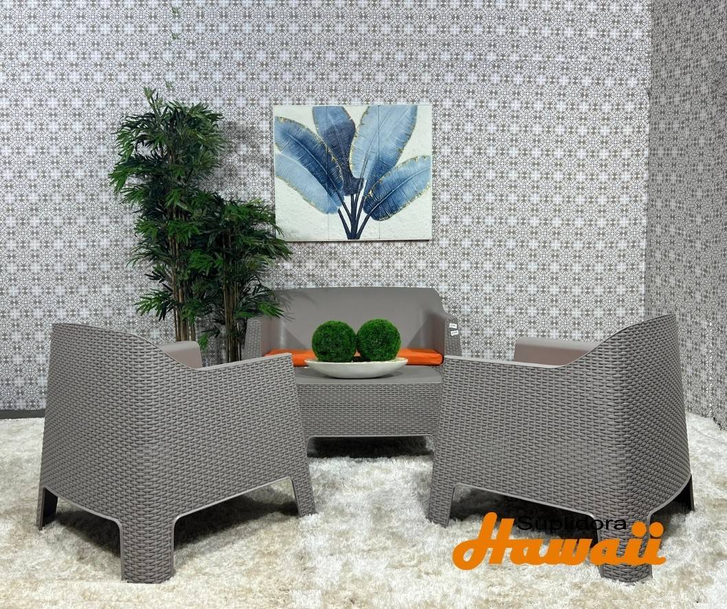 JUEGO TERRAZA PLASTICO BALI S2 2B 1M CREMA COJIN NARANJA