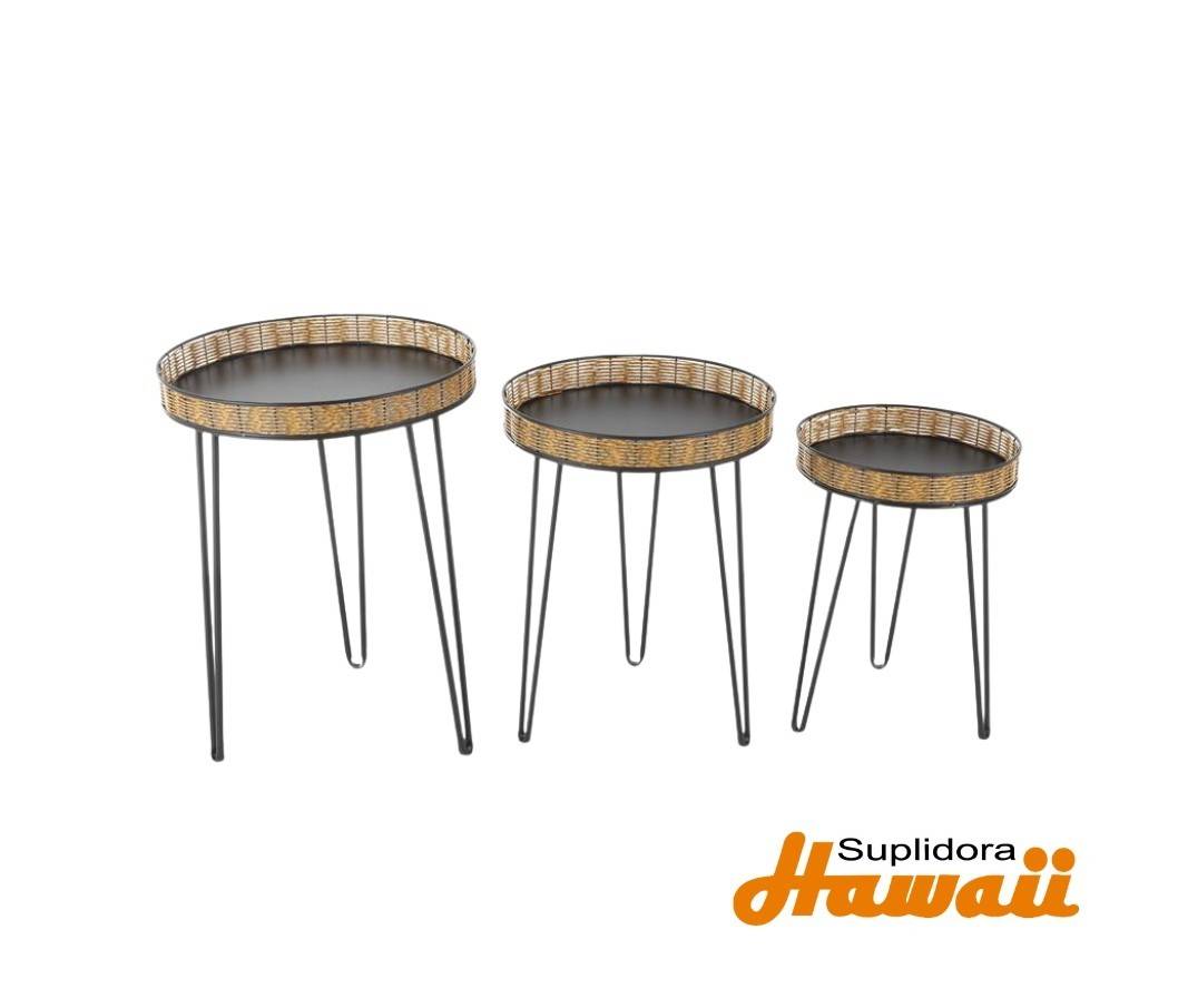MESA AUXILIAR S3 EN RATTAN Y METAL13582 NEGRO