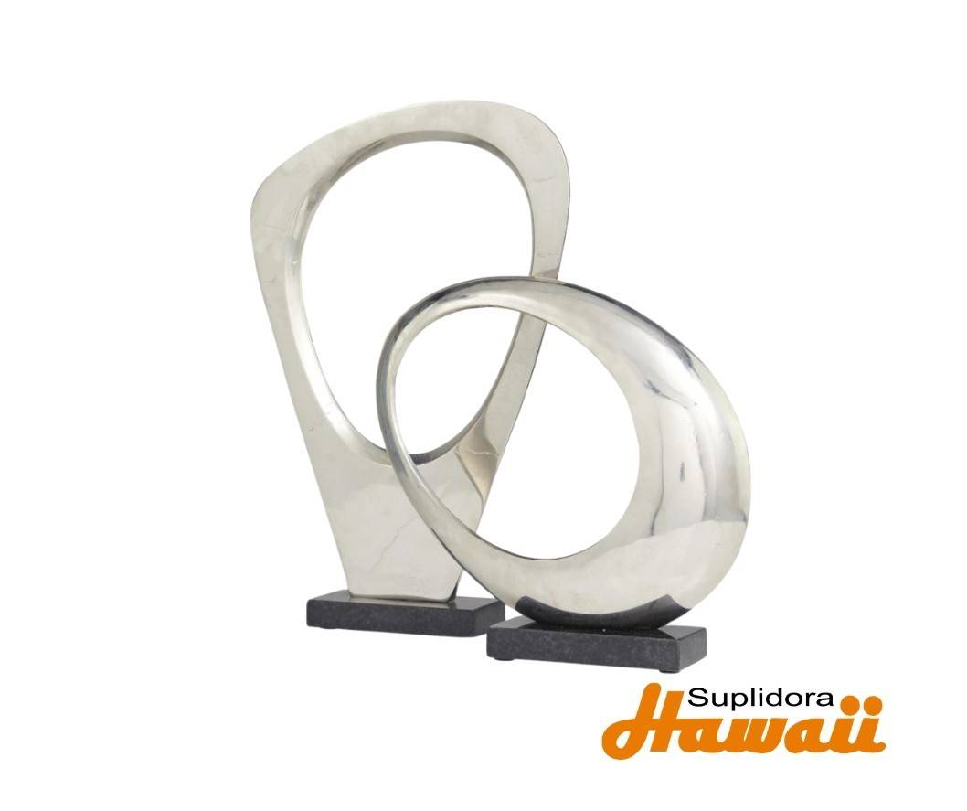 ESCULTURA DE ALUMINIO S2 PLATEADO 31602 CON BASE DE MARMOL 20W 13H