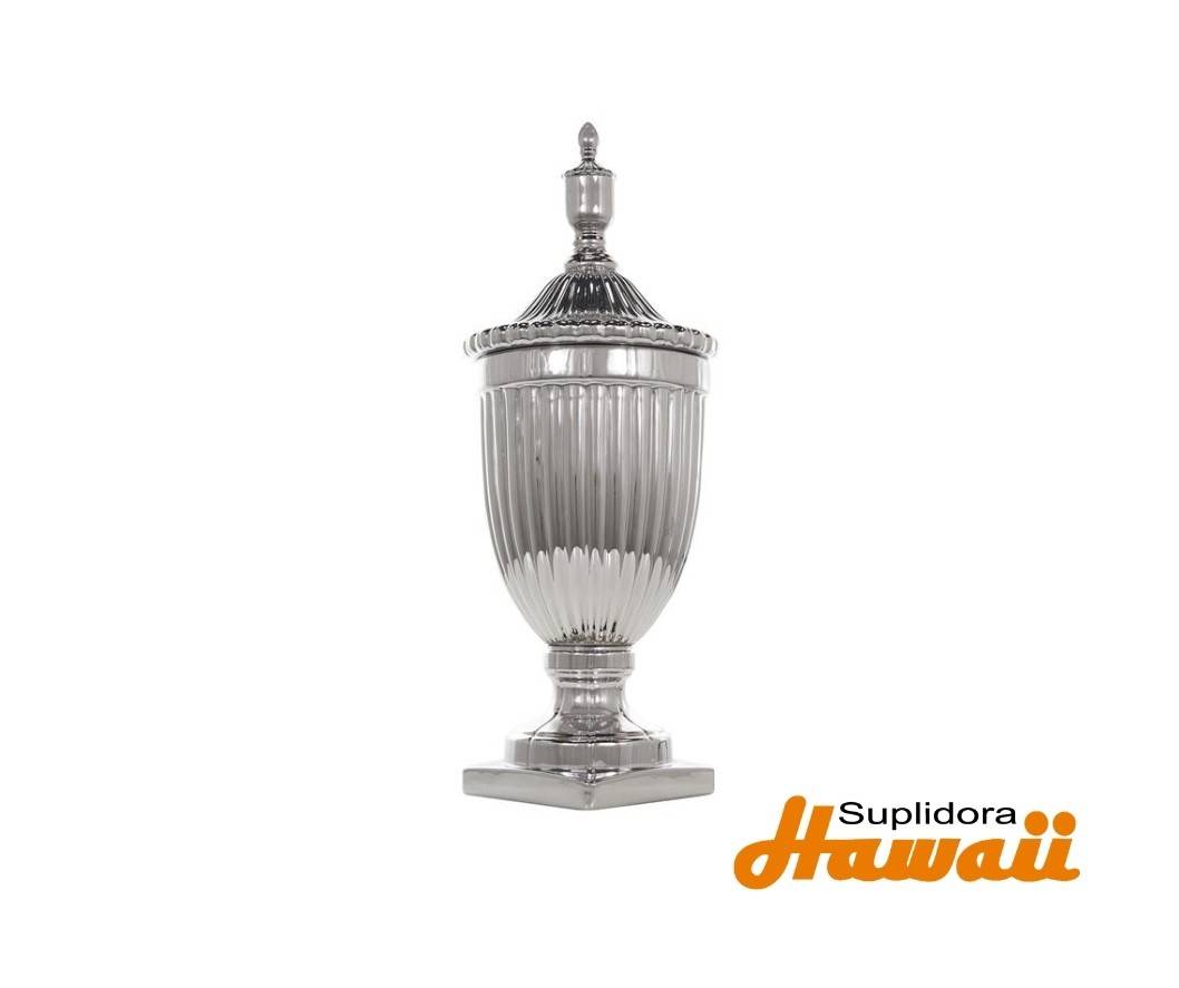 JARRON DECORATIVO CON RANURAS 90690 Y TAPA DE CERAMICA PLATEADO 10W 25H
