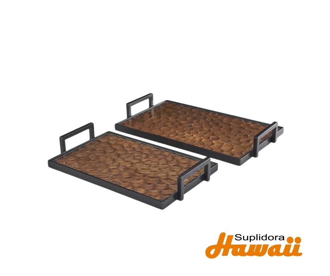 BANDEJA DECORATIVA S2 DMADERA 13464 MARRON Y ASA NEGRA