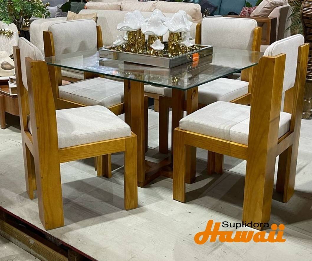 COMEDOR H MADERA NATURAL 4S TAPIZCREMA TCRISTAL FI