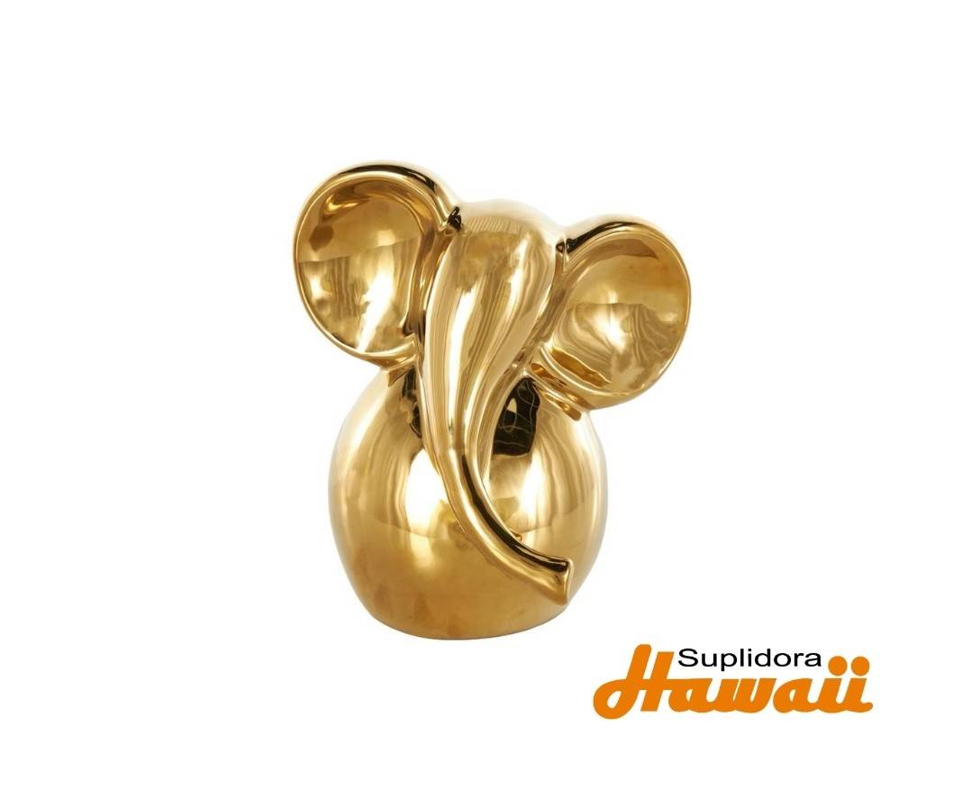ESCULTURA ELEFANTE EN CERAMICA 16886 DORADA BRILLANTE 9W 10H