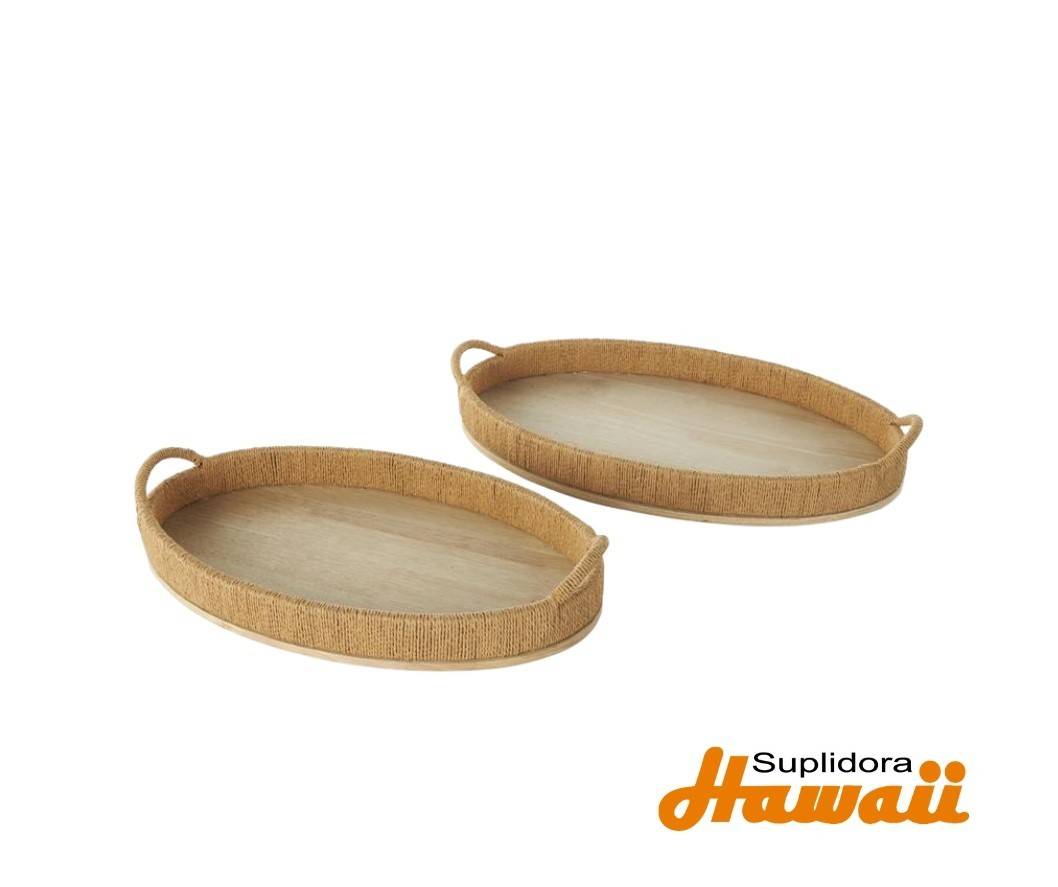 BANDEJA aDECORATIVA TEJIDA S2 13514 MARRON CBASE EN MADERA 21 18W