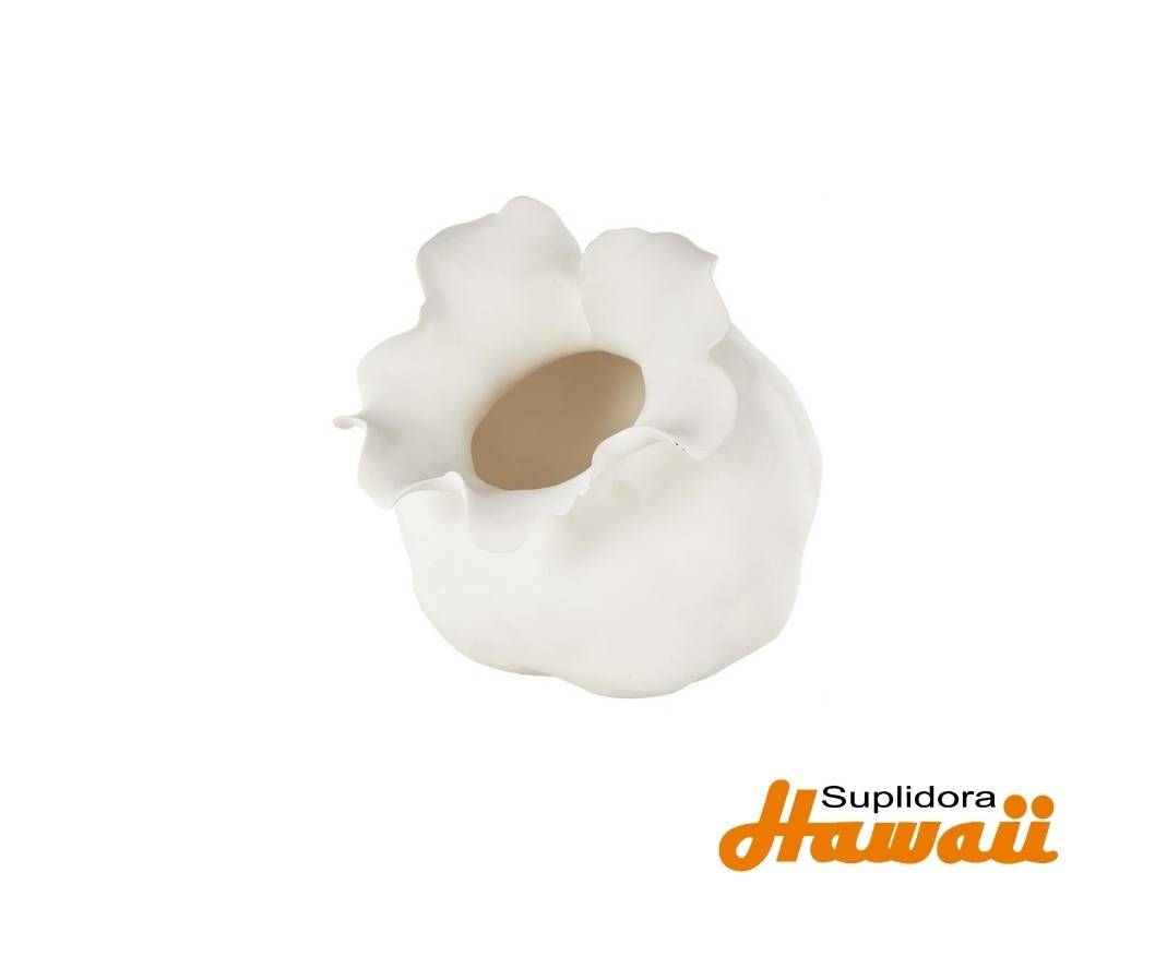JARRON ABSTRACTO CBORDE DPETALOS 14902 REDONDO EN CERAMICA BLANCA 8W 9H
