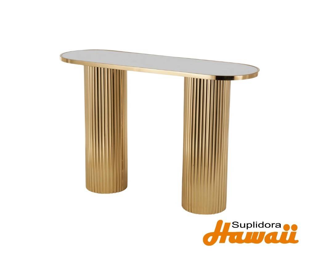CONSOLA DE METAL DORADO CON TOPE 16507 DE MARMOL BLANCO 47W 31